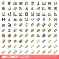 100 extreem pictogrammen set, kleur lijn stijl vector