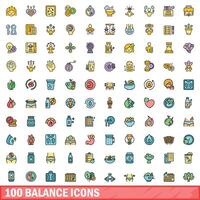 100 balans pictogrammen set, kleur lijn stijl vector