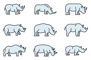 neushoorn pictogrammen reeks vector kleur lijn