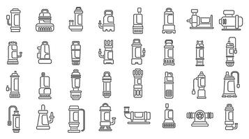 onderdompelbaar pomp pictogrammen reeks schets vector. motor machine vector