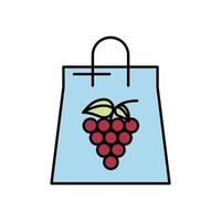 druiven vers fruit in papieren boodschappentas vector