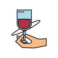 hand menselijke lifiting wijn beker drinken vector