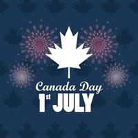 eerste juli canada day viering poster met esdoornblad en vuurwerk vector