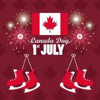 eerste juli canada day viering poster met schaatsen vector