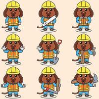 schattig hond bouw aannemer illustratie. vector illustratie van een schattig gebouw voorman hond . schattig hond bouw arbeider tekenfilm. vlak tekenfilm stijl.