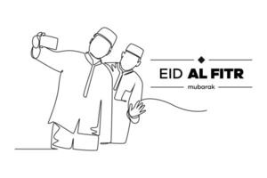 doorlopend een lijn tekening eid al-fitr concept. tekening vector illustratie.