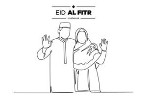 doorlopend een lijn tekening eid al-fitr concept. tekening vector illustratie.