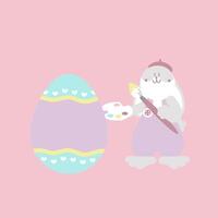 gelukkig Pasen festival met dier huisdier konijn konijn, penseel, kleur palet en ei, pastel kleur, vlak vector illustratie tekenfilm karakter