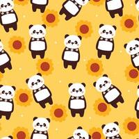 naadloos patroon tekenfilm panda en bloem. schattig dier behang voor textiel, geschenk inpakken papier vector