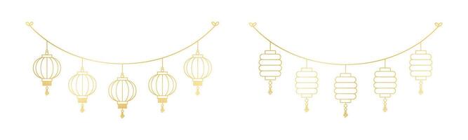 goud Chinese lantaarn hangende slinger set, maan- nieuw jaar en midden herfst festival decoratie grafisch vector