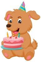 schattig hond tekenfilm Holding verjaardag taart vector illustratie. dier natuur icoon concept geïsoleerd premie vector