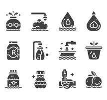 bewerkbare vector pak van water pictogrammen. water druppels icoon set. bewerkbare vector pak van water lijn pictogrammen. een laten vallen van water. glas, vergrootglas, het wassen handen, douche. vector illustratie