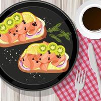 bruschetta op de tafelachtergrond met een kopje koffie vector