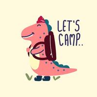 schattig dinosaurus gaan camping vector illustratie voor kleding stof, textiel en afdrukken