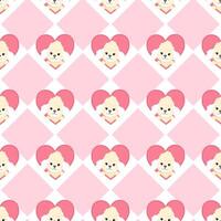 roze meetkundig naadloos patroon van liefhebbend wit poedels en harten vector