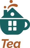 creatief logo mengen een huis en thee kop voor een thee merk vector