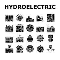 hydro-elektrisch macht fabriek energie pictogrammen reeks vector