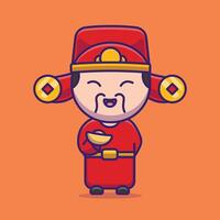 schattig Chinese fortuin god Holding goud tekenfilm vector illustratie Chinese maan- nieuw jaar concept icoon geïsoleerd