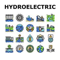 hydro-elektrisch macht fabriek energie pictogrammen reeks vector