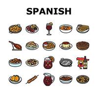 Spaans keuken voedsel paella tapas pictogrammen reeks vector