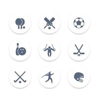 sport, spellen, wedstrijd ronde pictogrammen set, vector illustratie