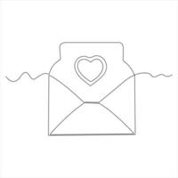 single lijn doorlopend tekening van envelop met rood hart en liefde briefsjabloon voor uitnodigingen en liefde kaarten schets vector illustratie
