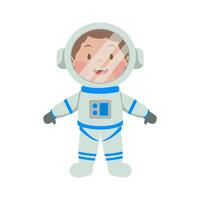 gelukkig jongen slijtage astronaut pak kostuum ruimtepak kleuter onderzoeken universum verbeelding schattig illustratie vector