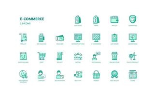 e handel online boodschappen doen Verzending en levering gedetailleerd groen kleur gevulde lijn icoon reeks vector