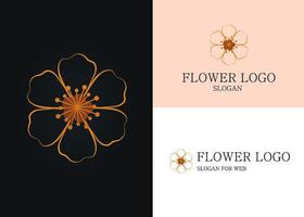 elegant botanisch logo in minimalistische lijn kunst stijl. gouden bloem icoon vector