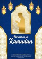 vector blauw luxe Ramadan kareem poster sjabloon