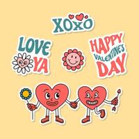 tekenfilm kleur groovy Valentijn dag stickers set. vector