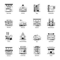 verzameling van glyph stijl architectuur pictogrammen vector
