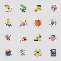 reeks van schattig typografisch woorden vlak stijl stickers vector