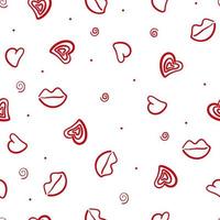 naadloos patroon met hartjes en lippen. platte vector achtergrond voor Valentijnsdag