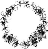 ai gegenereerd bloemen kader en krans element voor bruiloft uitnodiging sjabloon zwart kleur enkel en alleen vector