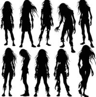 ai gegenereerd silhouet zombie Dames zwart kleur enkel en alleen vol lichaam vector