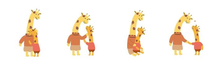 gelukkig moeder dag schattig giraffe tekenfilm karakter verzameling vlak vector illustratie geïsoleerd Aan wit achtergrond. gelukkig familie met moeder en kinderen.
