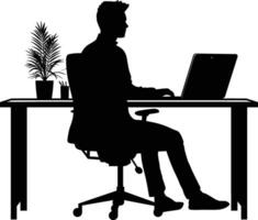 ai gegenereerd silhouet kantoor bureau met laptop mensen werk binnen vector