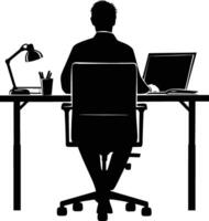 ai gegenereerd silhouet kantoor bureau met laptop mensen werk binnen vector