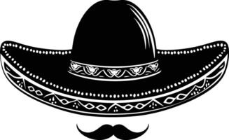 ai gegenereerd silhouet Mexicaans hoed sombrero met snor zwart kleur enkel en alleen vector