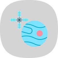Uranus met satelliet vlak kromme icoon vector