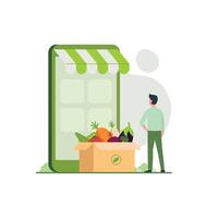 online groenten markt Aan smartphone naar ondersteuning boer en lokaal Product vector