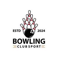 bowling sport- club logo, bowling bal en pin ontwerp vector toernooi sjabloon illustratie