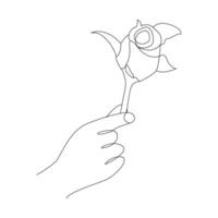 hand- Holding een roos tekening vector kunst illustratie ontwerp.