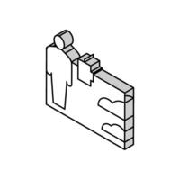 arbeider met hefboom onderzoeken plaats voor gebouw weg isometrische icoon vector illustratie