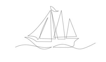 single doorlopend lijn kunst zee boot icoon. jacht reizen toerisme concept silhouet symbool ontwerp. een schetsen schets tekening vector illustratie