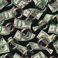patroon met vliegend dollar rekeningen, zeep bubbels. concept van inflatie, afschrijving van geld, verdwijning van besparingen. vector kleurrijk illustratie in wijnoogst stijl.