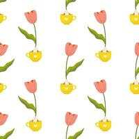 naadloos bloemen voorjaar tulp bloemen naar beker. vector illustratie. voor uw ontwerp, omhulsel papier, kleding stof.