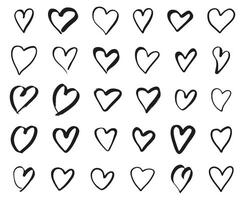 harten tekening set. symbolen van Valentijnsdag dag, liefde, en romantisch thema's. zwart lijn kunst harten verzameling, vector illustratie
