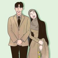 schattig karakter vector illustratie van een getrouwd paar vervelend een hijab inspirerend een moslim paar